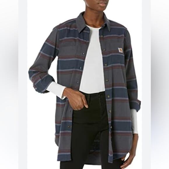 Carhartt Flannel Button Down Tunic Shirt Jacket Shacket Womens XS Casual Fall - Picture 1 of 12